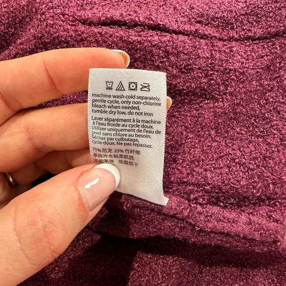 Barefoot Dreams cozy lounge hooded Cozychic Lite knit cardigan plum burgundy M - Picture 5 of 13